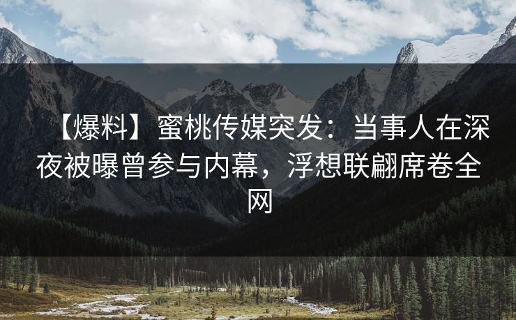 【爆料】蜜桃传媒突发:当事人在深夜被曝曾参与内幕,浮想联翩席卷全网 【爆料】蜜桃传媒突发:当事人在深夜被曝曾参与内幕,浮想联翩席卷全网